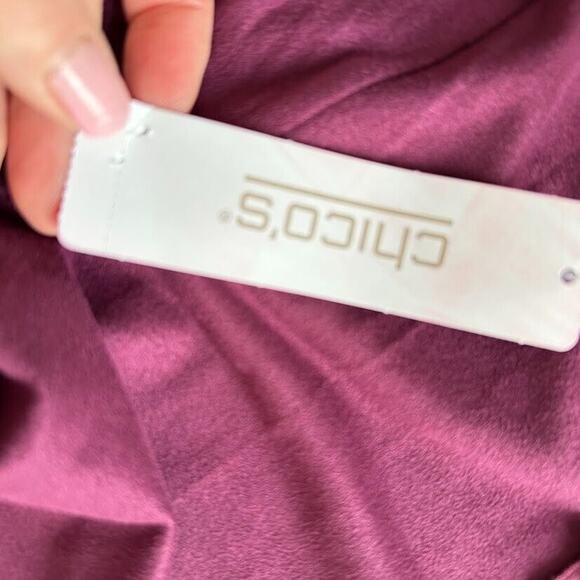 Chico’s Plum Purple Faux Suede Ruffle Button Shirt Long Sleeve Top Size 1 Medium - Picture 6 of 9